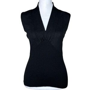 Carina Silk Blend V-Neck Shimmer Top Womens Medium Black Stretch Quiet Luxury